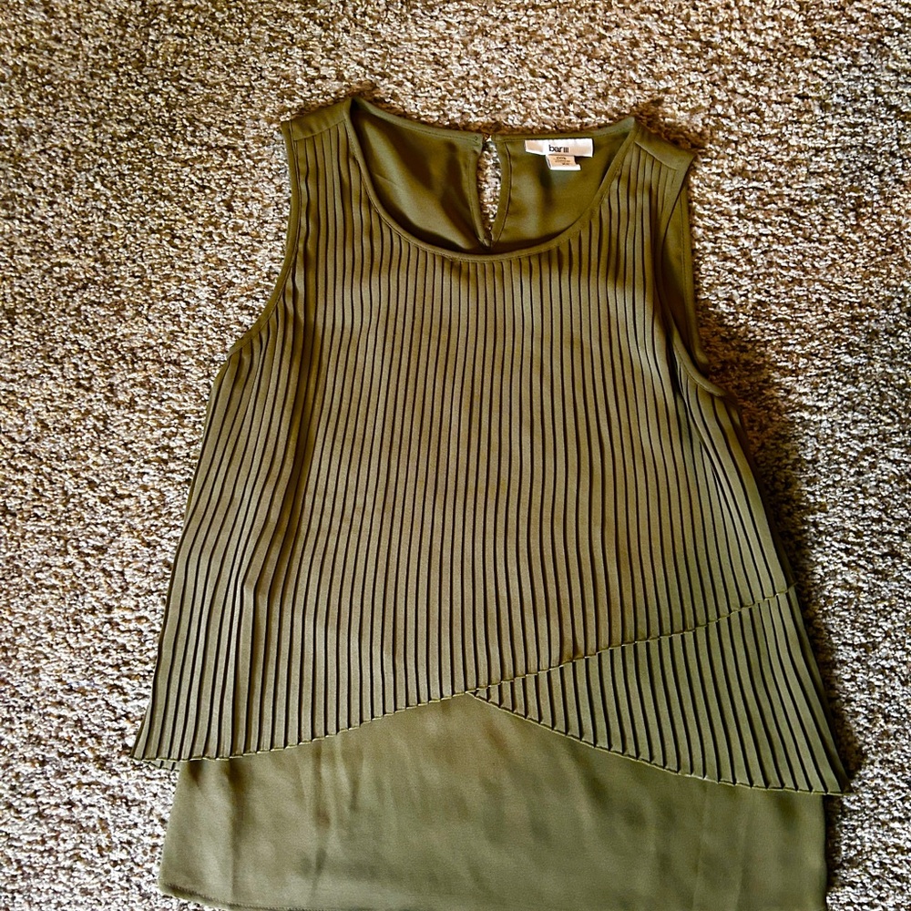 Luxe Green Asymmetrical Pleated sleeveless bar3 top